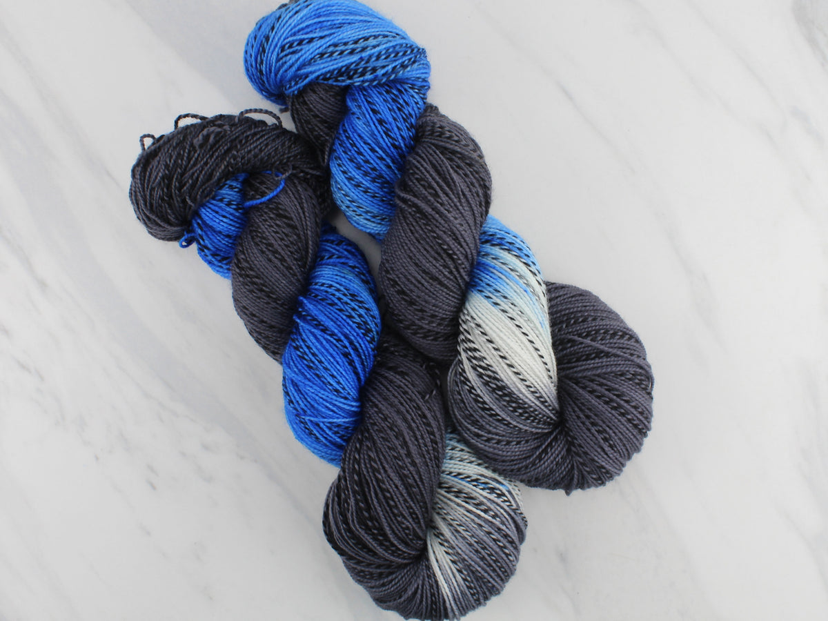 A Touch of the Blues - Hand dyed variegated yarn - gold ivory cream bl