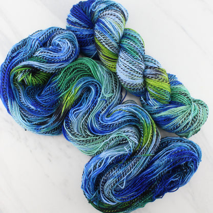 BLUE AND GREEN MUSIC BY GEORGIA O'KEEFFE Hand-Dyed Yarn on Stained Glass Sock