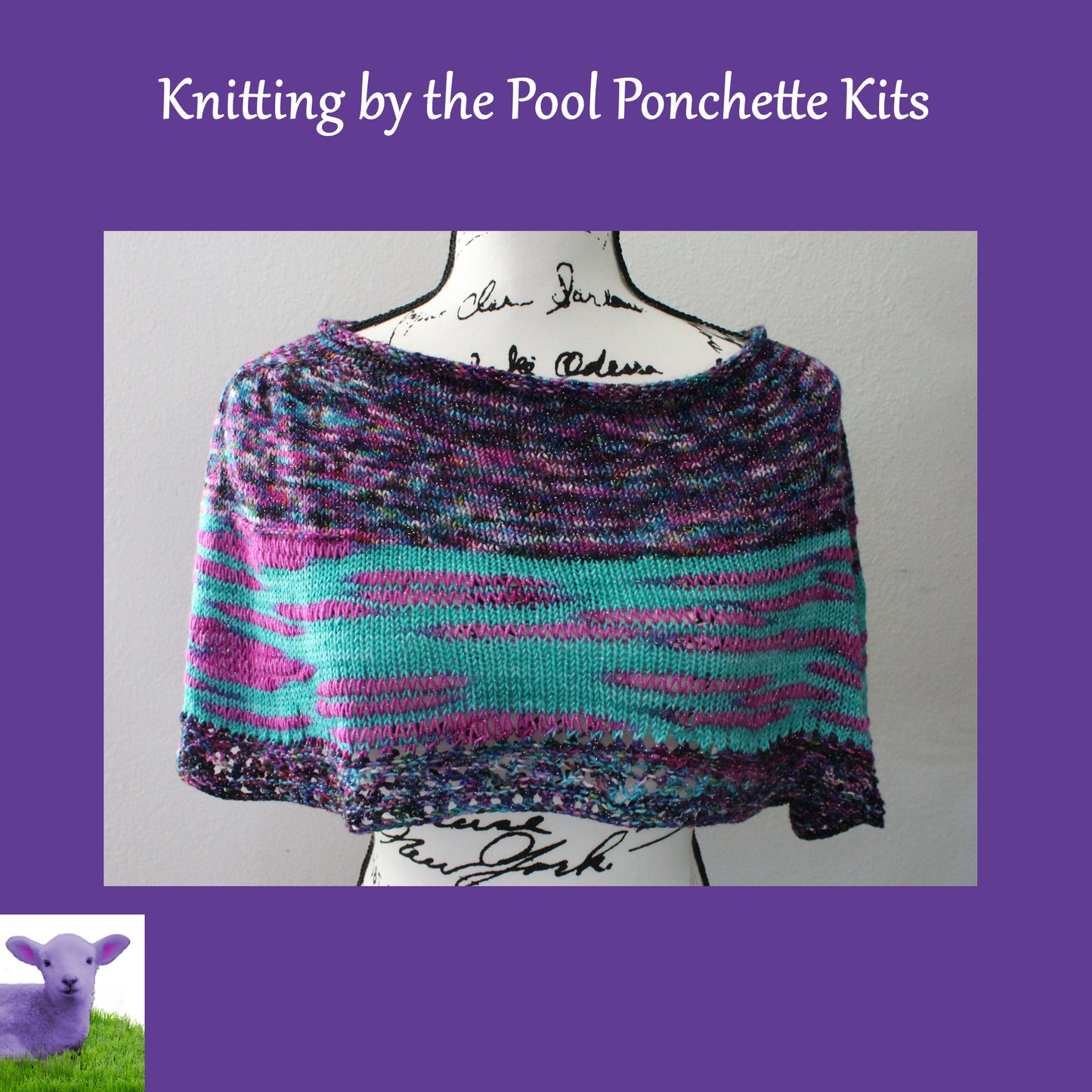 KNITTING BY THE POOL PONCHETTE KIT with Wisteria + Matcha Latte on Sparkly Merino Sock - Purple Lamb