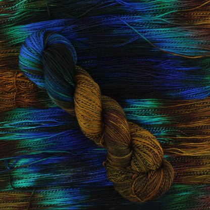 PEACOCK FEATHERS on Stained Glass Sock - Indie-Dyed Yarn - Purple Lamb