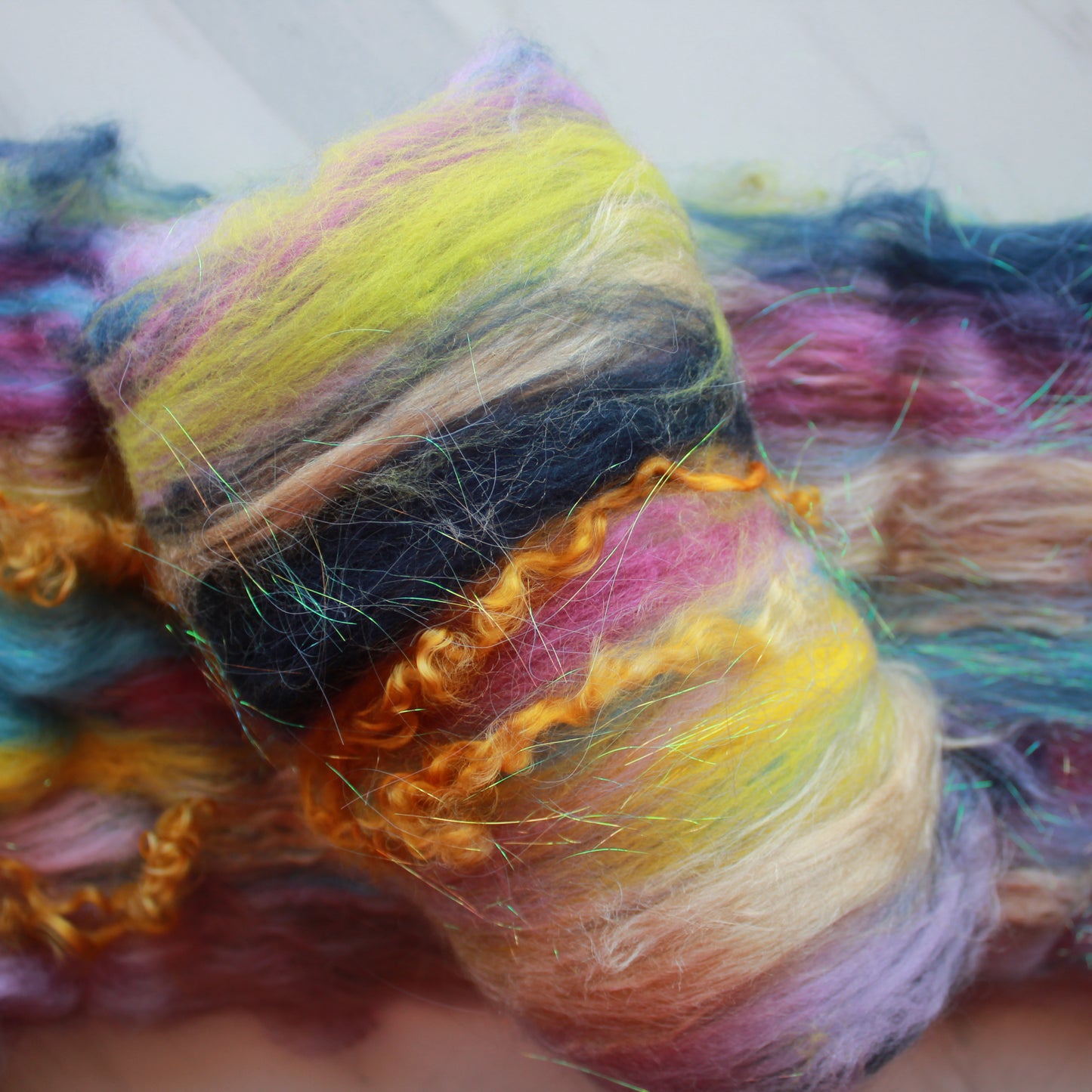 SUNKEN TREASURE Textural Spinning and Felting Batts with Camel Down and Teeswater Locks - Purple Lamb