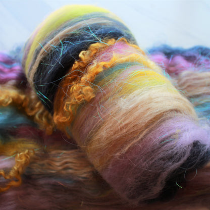 SUNKEN TREASURE Textural Spinning and Felting Batts with Camel Down and Teeswater Locks - Purple Lamb